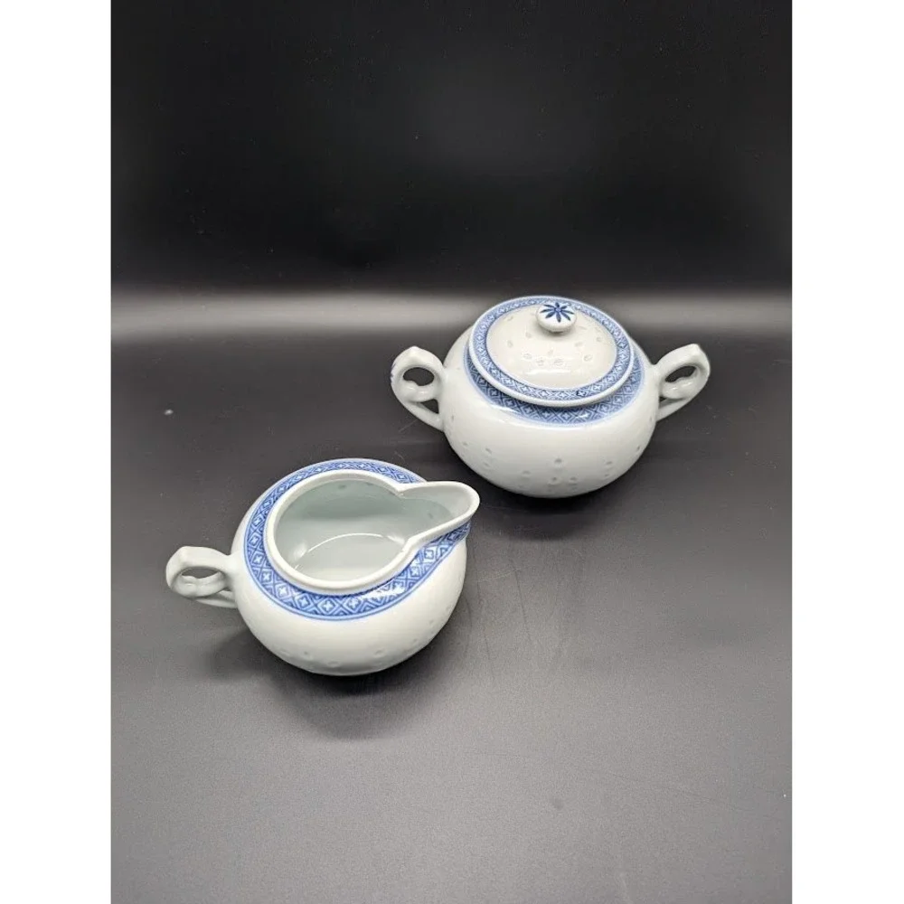 Vintage Jingdezhen Rice Grain Sugar‎ Creamer Set Chrysanthemum Porcelain Tea
